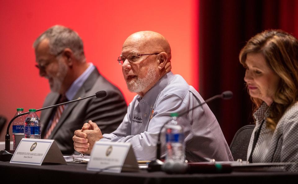 State Rep. Sam Killebrew of Winter Haven speaks Friday afternoon during the Polk County legislative delegation's annual pre-session public meeting at the Polk State College Center for Public Safety in Winter Haven.