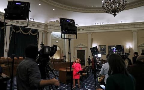 Inside the hearing room where the House Intelligence Committee will hold its first public impeachment hearing - Credit: Chip Somodevilla/Getty&nbsp;