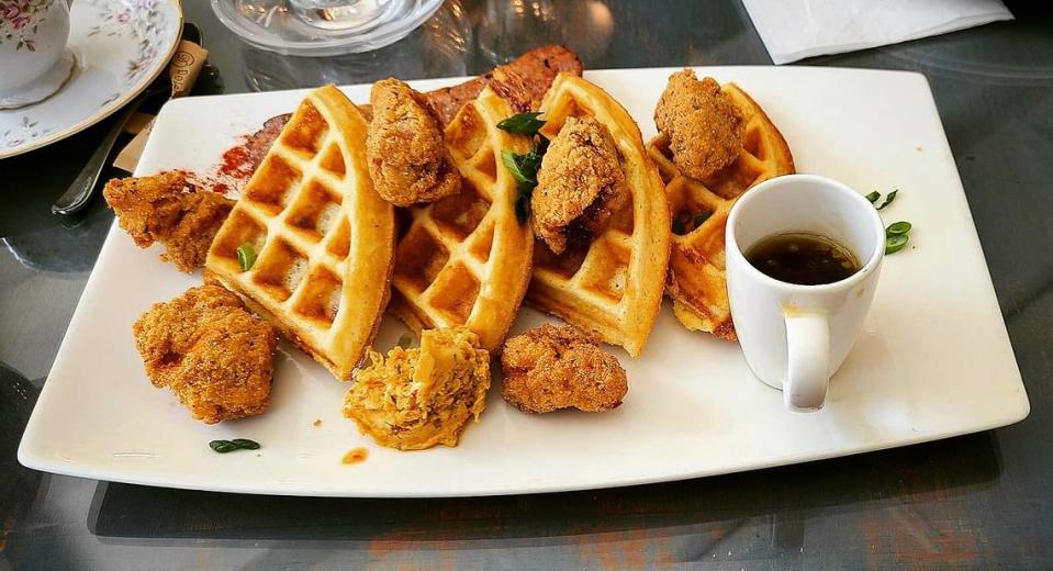 At Lady Remoulade, one of the popular brunch specials is fried alligator and waffles.