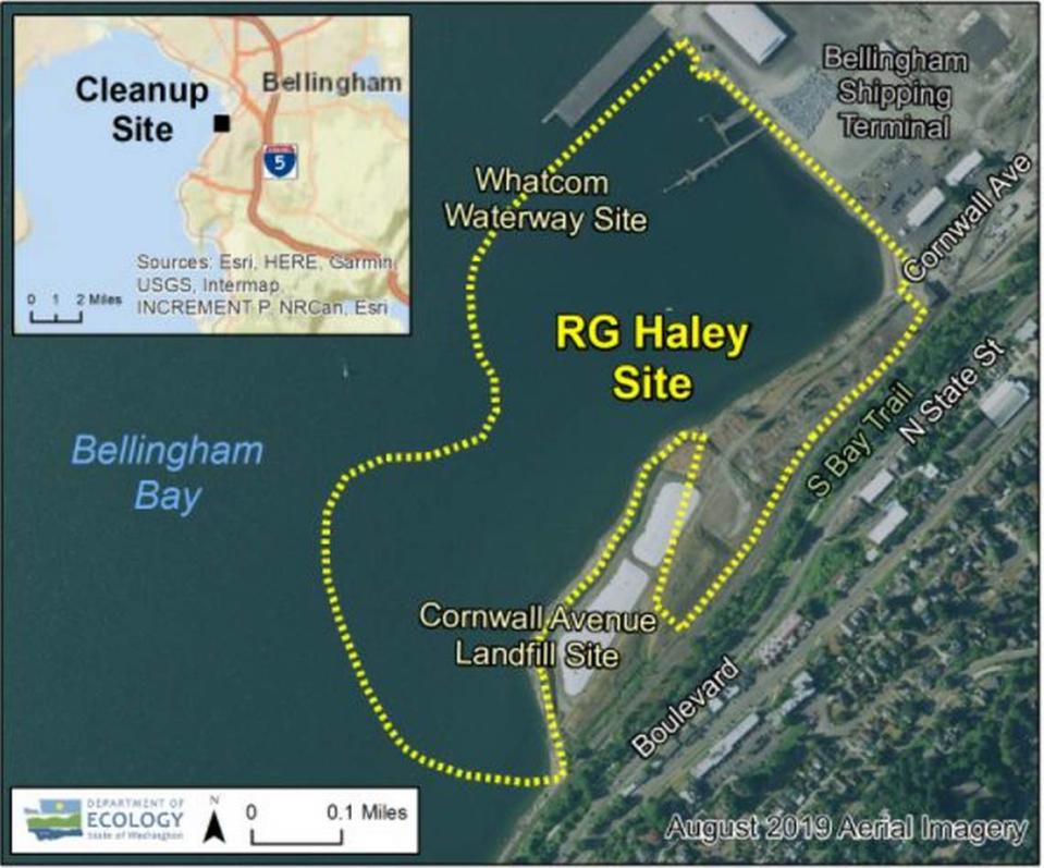 Washington state Department of Ecology map shows the land and marine portions of the RG Haley site that will become Cornwall Beach Park after clean-up projects are complete.