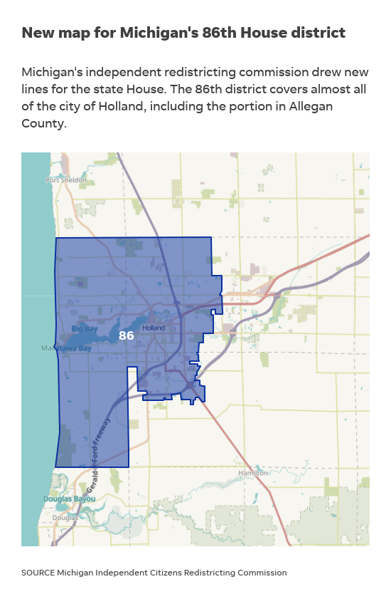 Michigan's 86th House District includes Holland, Park Township, Holland Township and Laketown Township.