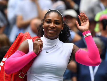 Sept 3, 2016; New York, NY, USA; Serena Williams of the USA after beating Johanna Larsson of Sweden on day six of the 2016 U.S. Open tennis tournament at USTA Billie Jean King National Tennis Center. Mandatory Credit: Robert Deutsch-USA TODAY Sports