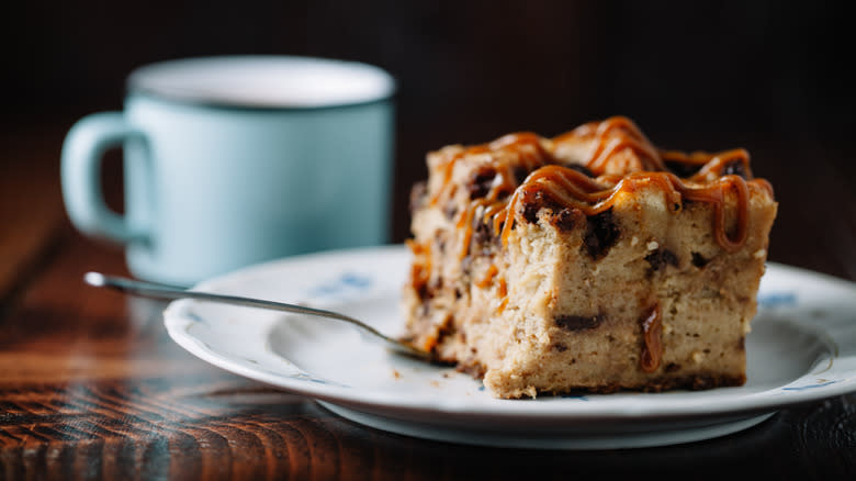 Bread pudding slice on a plate