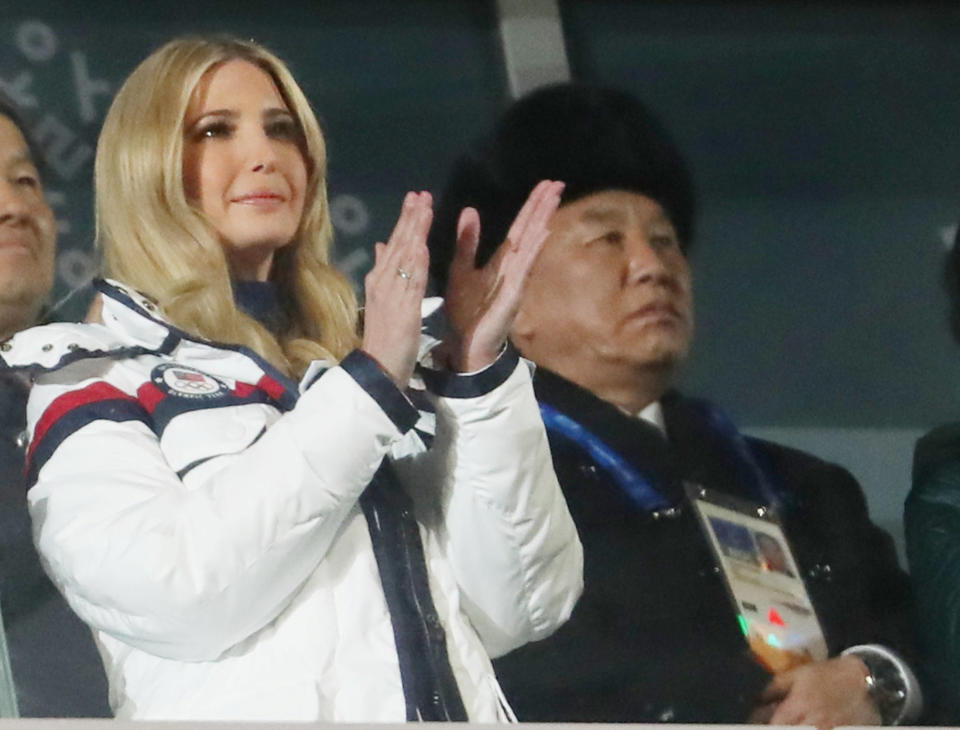 Ivanka Trump, President Donald Trump's daughter and senior White House adviser, and Kim Yong Chol&nbsp;reportedly ignored each other during the closing ceremony in Pyeongchang. (Photo: Lucy Nicholson/Reuters)