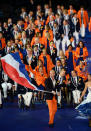 LONDON, ENGLAND - AUGUST 29: Athlete Ronald Hertog of Netherlands carries the flag during the Opening Ceremony of the London 2012 Paralympics at the Olympic Stadium on August 29, 2012 in London, England. (Photo by Gareth Copley/Getty Images)