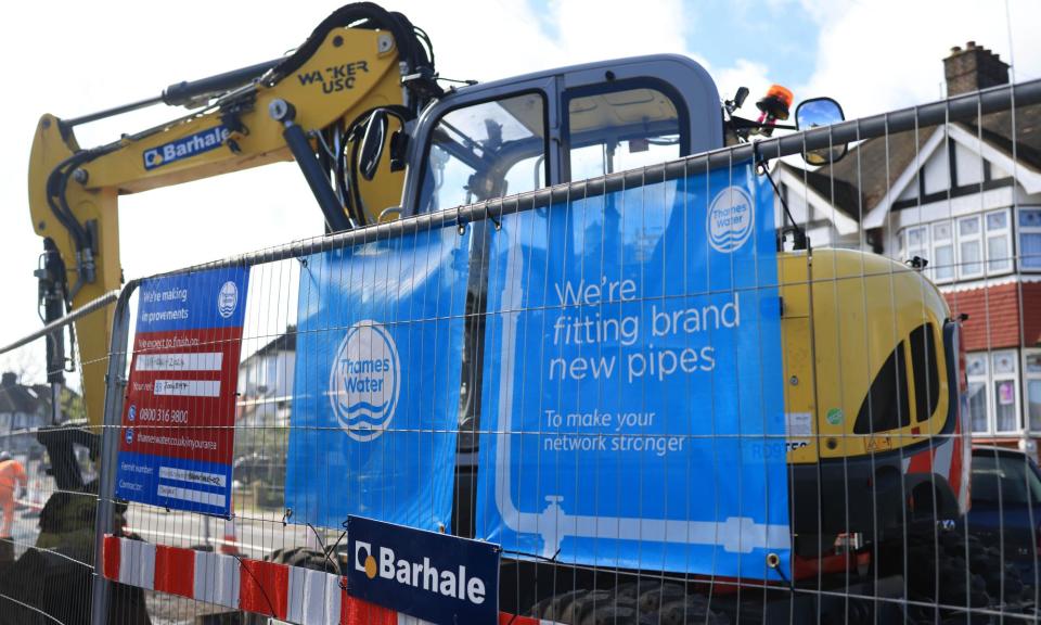 <span>A Thames Water pipe replacement site. The company’s investors have pulled the plug on future investment.</span><span>Photograph: Neil Hall/EPA</span>