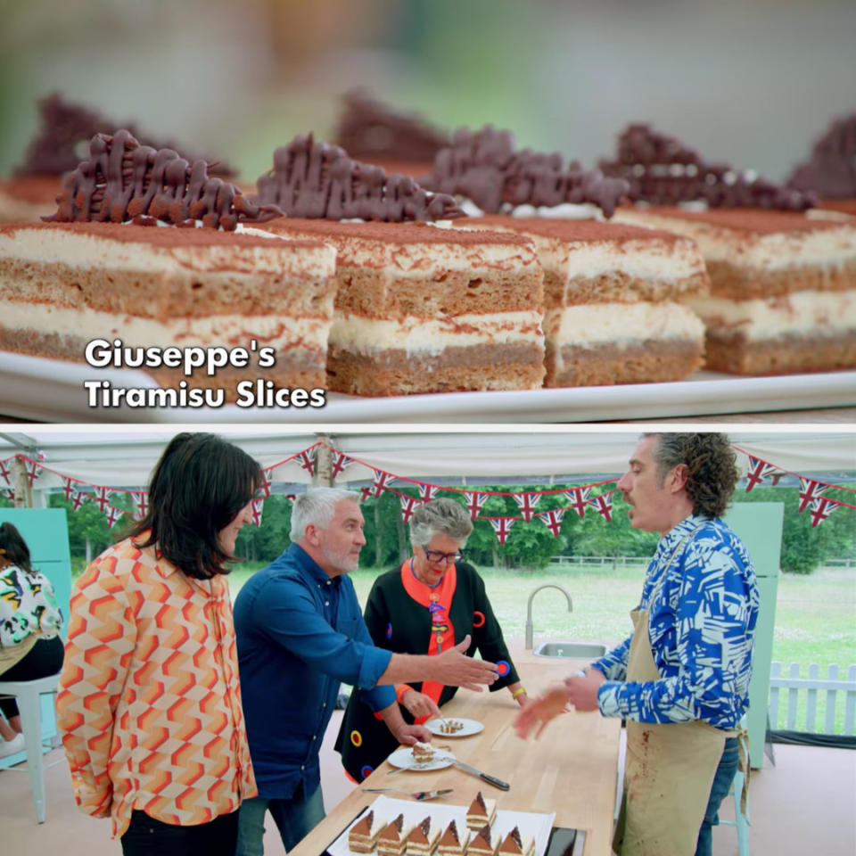 Giuseppe's tiramisu slices getting a handshake