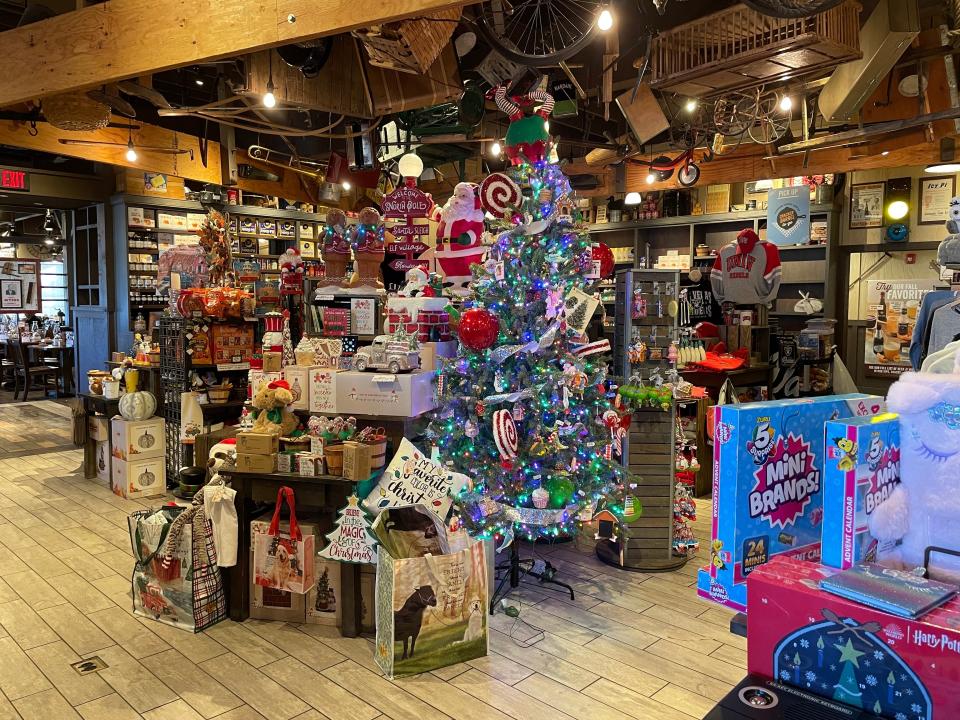 Country store in Cracker Barrel with Christmas tree on display