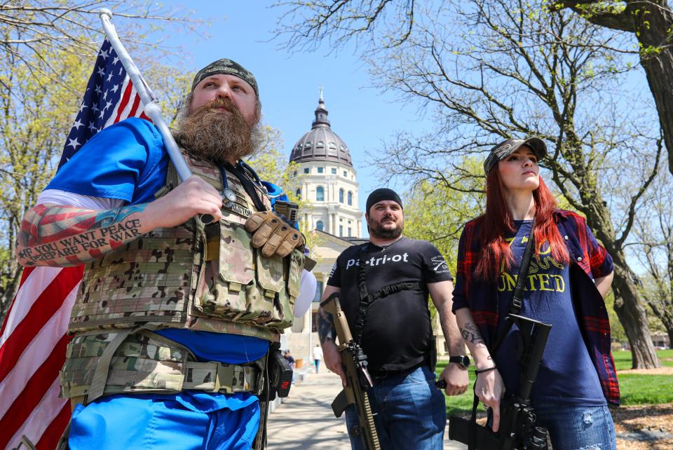 A protest on April 23, 2020, against the stay-at-home order in Topeka, Kansas.