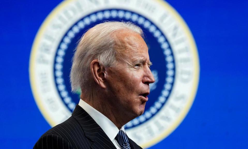 President Joe Biden spoke about his administration’s plans to strengthen American manufacturing during a brief appearance in the South Court Auditorium at the White House, 25 January 2021.