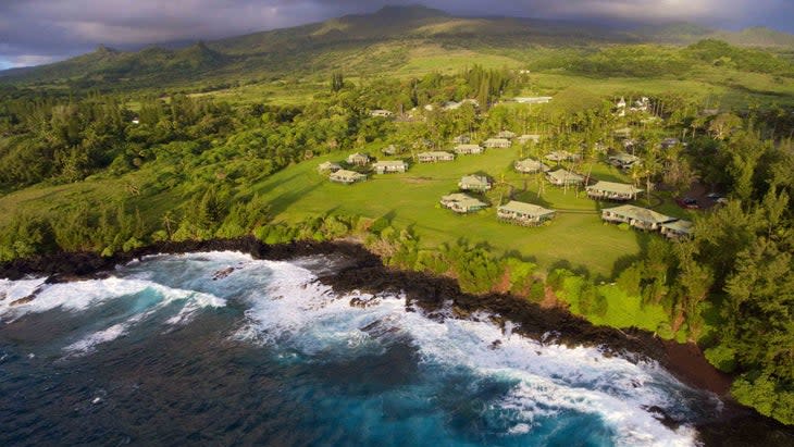 hotel and crashing waves