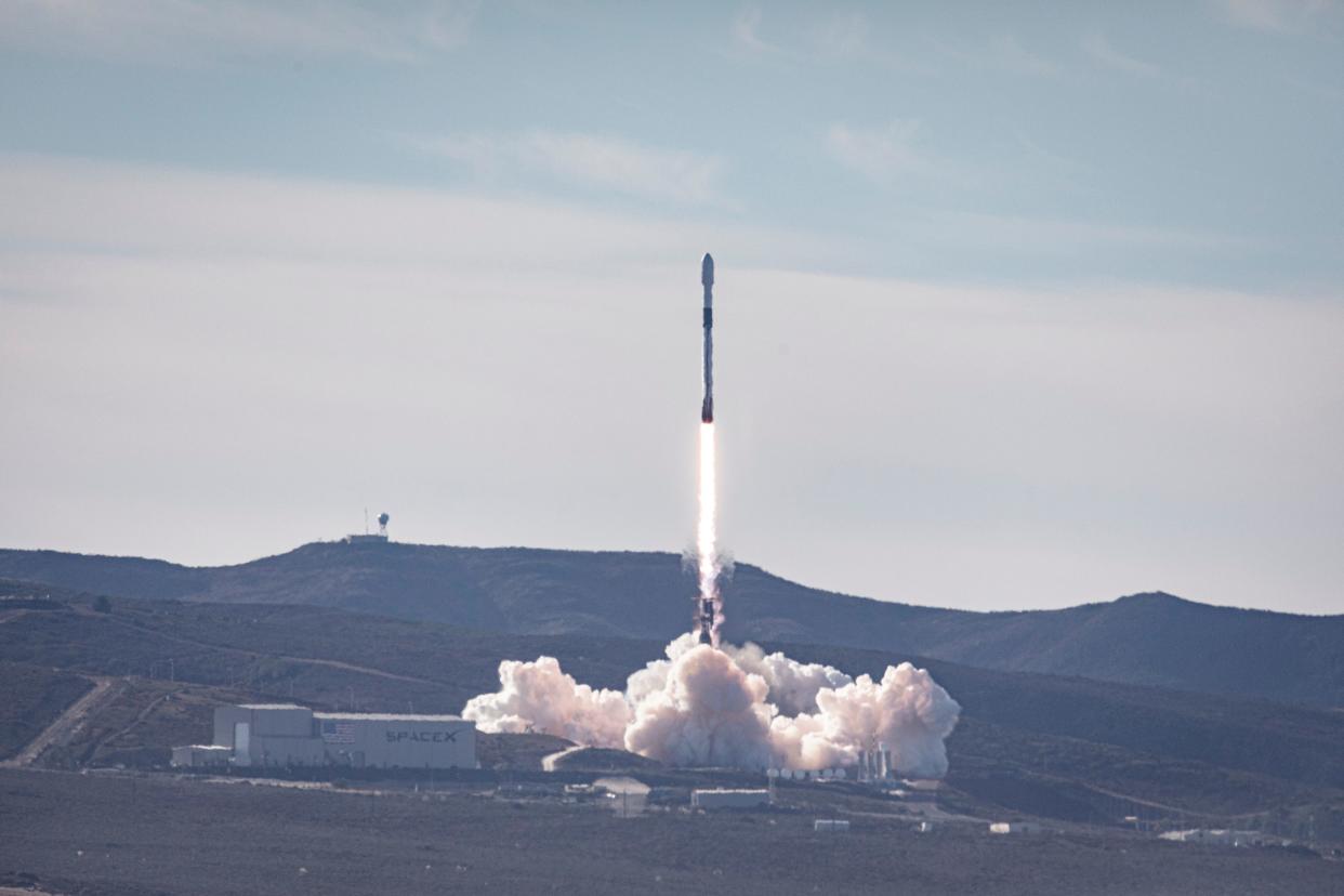 SpaceX's Falcon 9 rocket lifts off from Vandenberg Air Force Base carrying a NASA oceanography satellite on Nov. 21, 2020.