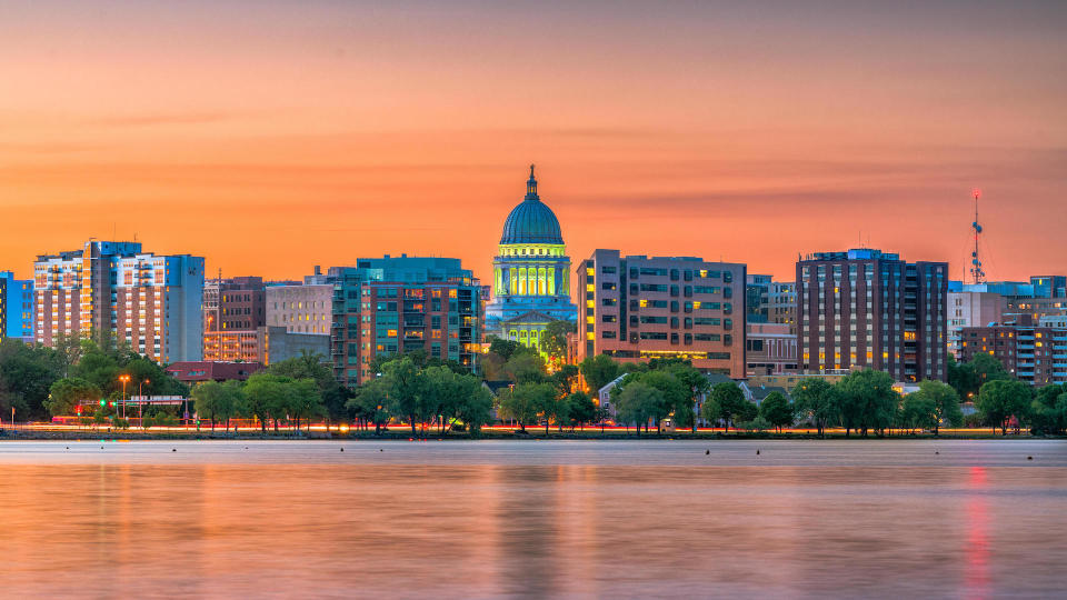 Madison Wisconsin skyline at sunset