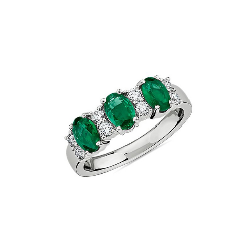 Emerald and Diamond Three Stone Ring in 14k White Gold