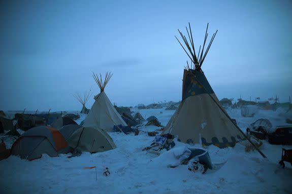 Activists near the Standing Rock Sioux Reservation try to halt construction of the Dakota Access Pipeline outside Cannon Ball, North Dakota, on Dec. 6, 2016.