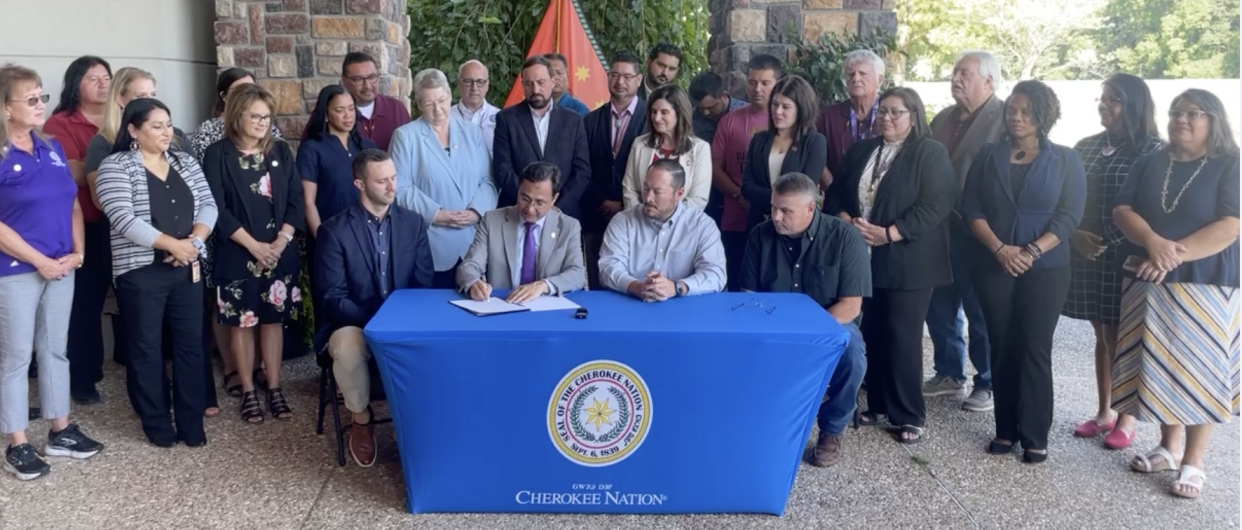 Cherokee Nation Principal Chief signs document to establish the Gadugi Corps, (Photo/Cherokee Nation)