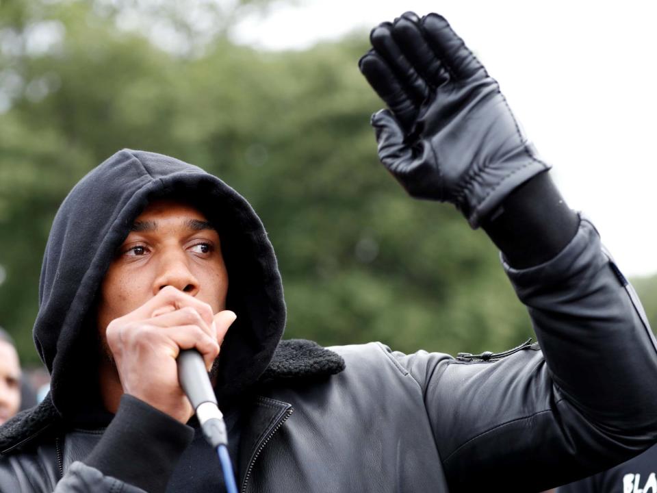 Anthony Joshua spoke at a Black Lives Matter protest in Watford on Saturday: Reuters