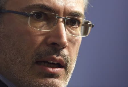 Russian exile, Mikhail Khodorkovsky delivers a speech at Chatham House in central London, February 26, 2015. REUTERS/Toby Melville