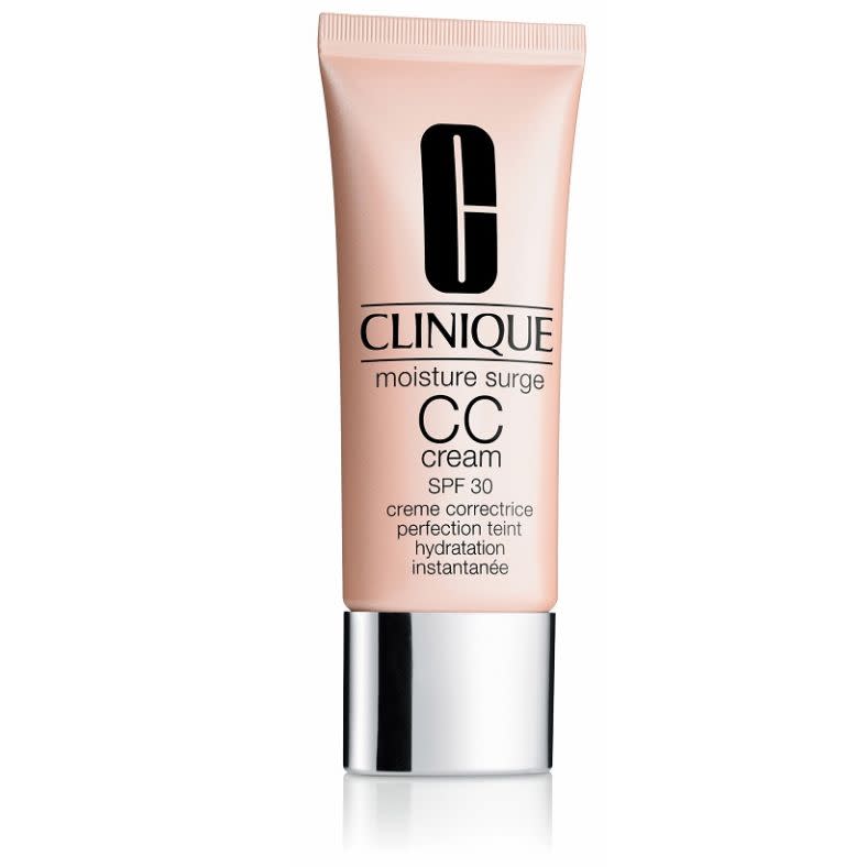 <p><a rel="nofollow noopener" href="https://www.clinique.co.uk/product/11480/25255/makeup/foundations/multitaskers/moisture-surge-cc-cream-spf-30-hydrating-colour-corrector" target="_blank" data-ylk="slk:Clinique;elm:context_link;itc:0;sec:content-canvas" class="link ">Clinique</a> - £28</p><p>This gives just enough coverage to balance and correct uneven skin tone without caking over any dry patches or dulling luminosity. It's completely oil-free but packed with moisture, so skin looks and feels smooth and pillowy. Top marks for the added SPF30, too. </p>