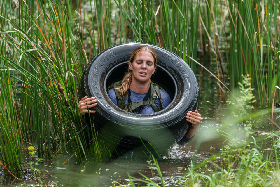 Lloyd carried heavy kit while trudging through water (Channel 4)