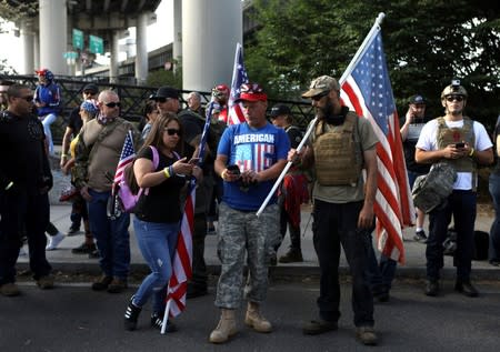 Supporters attend a Proud Boys rally in Portland, Oregon