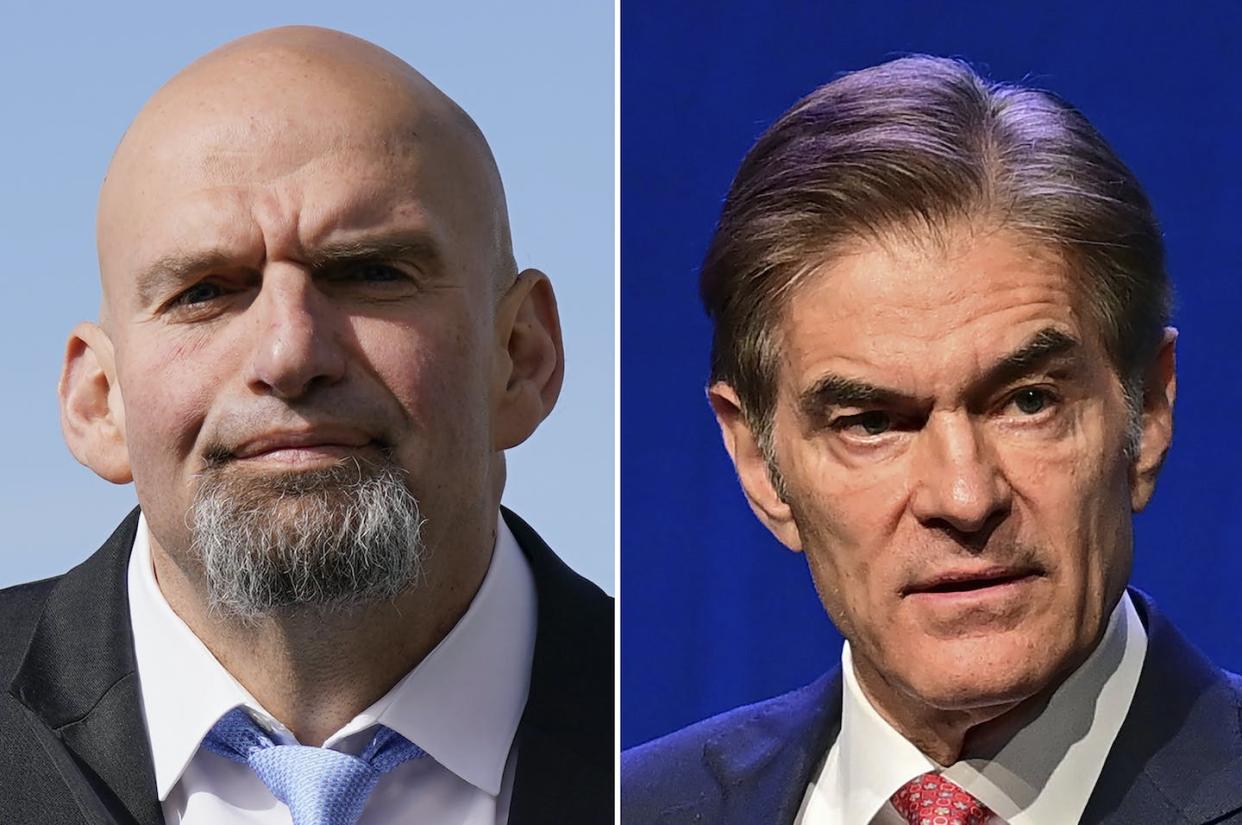 John Fetterman, left, relentlessly ridiculed Mehmet Oz, right, with the label 'carpetbagger' during the U.S. Senate campaign, which Fetterman ultimately won. <a href="https://newsroom.ap.org/detail/Election2022PennsylvaniaSenate/921b5a36c84943bc997caa2c459badc3/photo?Query=Fetterman%20Oz&mediaType=photo&sortBy=arrivaldatetime:desc&dateRange=Anytime&totalCount=20&currentItemNo=2" rel="nofollow noopener" target="_blank" data-ylk="slk:AP;elm:context_link;itc:0;sec:content-canvas" class="link ">AP</a>