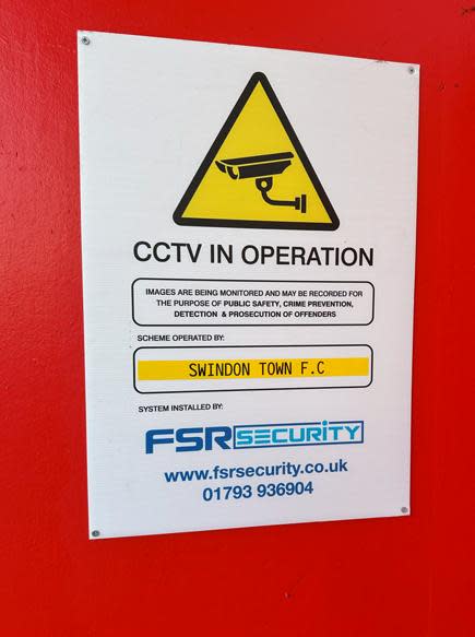 Swindon Advertiser: Signage at the ground warning of CCTV recording