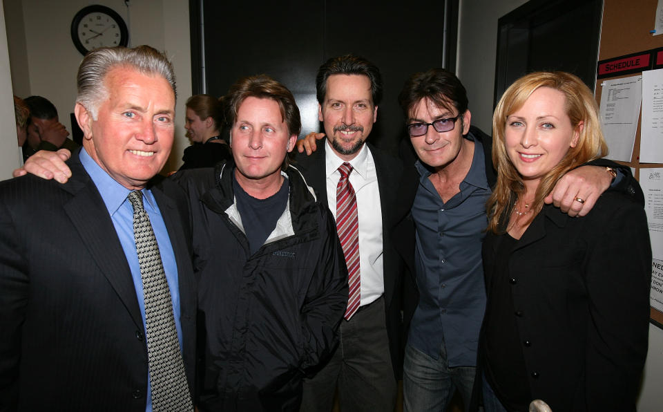 Martin Sheen, Emilio Estevez, Ramon Estevez, Charlie Sheen, and Renee Estevez posing