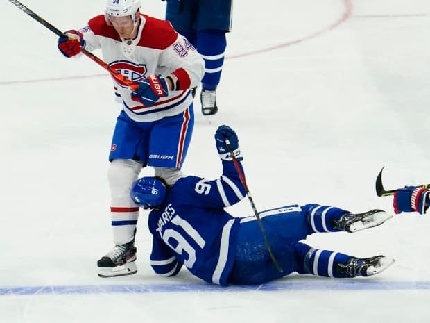 Toronto Maple Leafs captain John Tavares has been discharged from hospital after a frightening collision in Thursday's game against the Montreal Canadiens, and will be out of the playoffs 'indefinitely,' according to the team. (John E. Sokolowski/USA TODAY Sports - image credit)