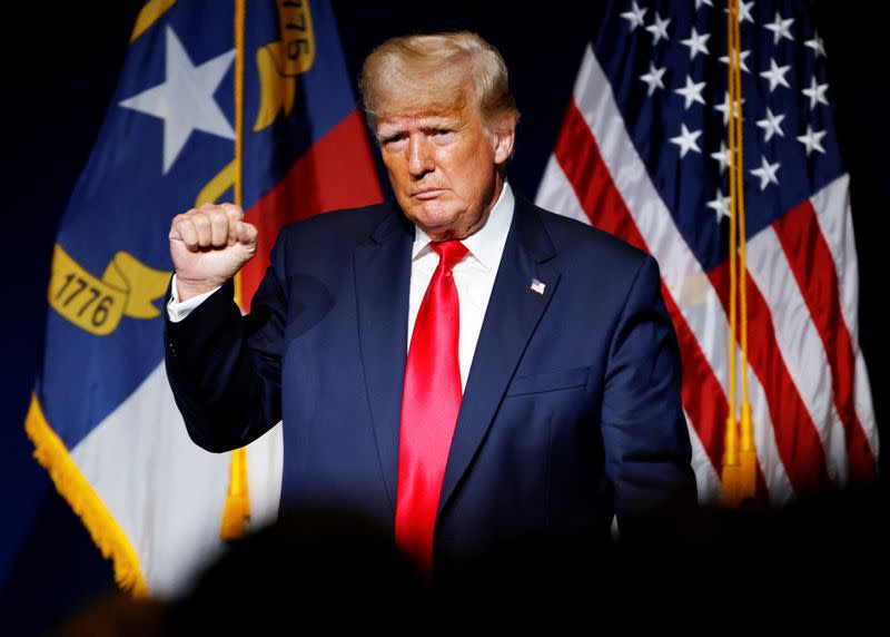 FILE PHOTO: Former U.S. President Donald Trump at the North Carolina GOP convention dinner in Greenville