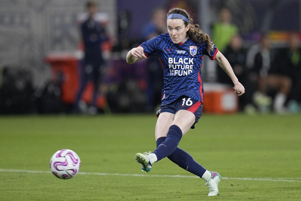 Lavelle scored six goals in 32 appearances last season with OL Reign, including one in the NWSL championship game. (AP Photo/Gregory Bull, File)