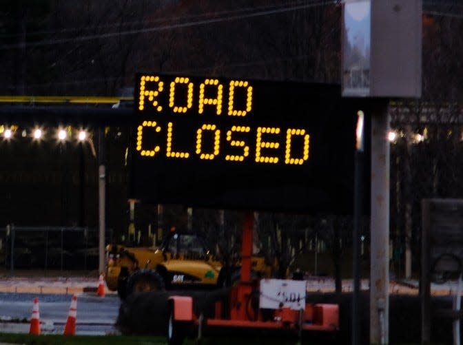 An electronic sign tells drivers the road is closed ahead in South Burlington.