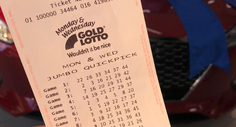 Photo shows a Monday and Wednesday Gold Lotto ticket.