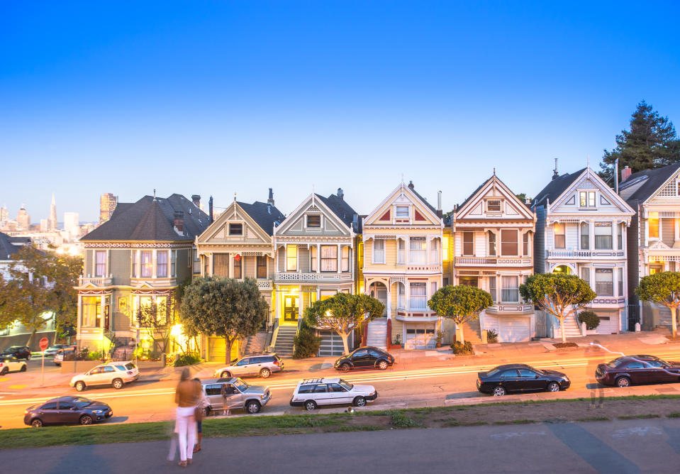 landmark residential house in san francisco in blue sky