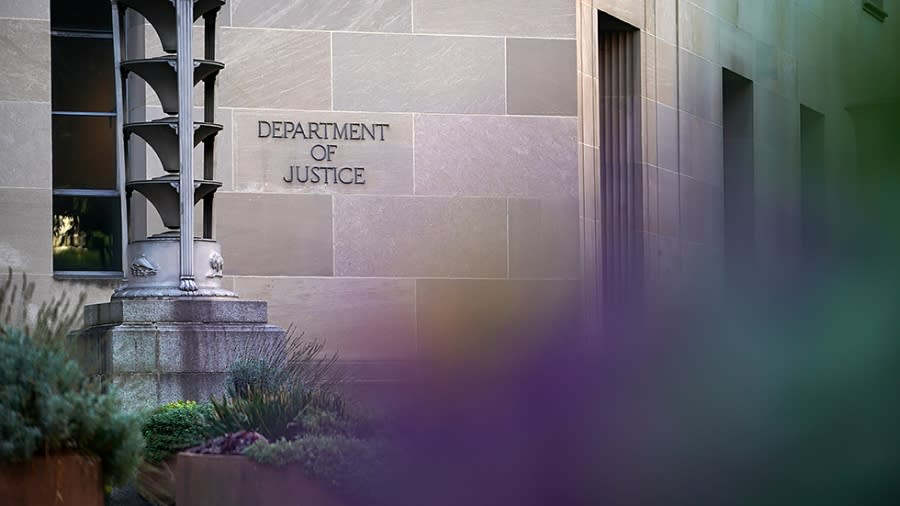 The Department of Justice is seen from Pennsylvania Ave., in Washington, D.C., on Friday, October 15, 2021.