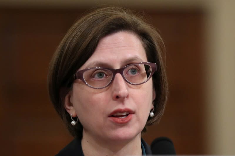 Laura Cooper testifies at a House Intelligence Committee hearing on Trump impeachment inquiry in Washington