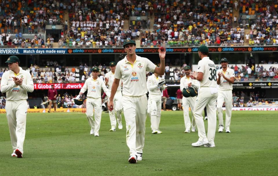 Pat Cummins salutes the fans after a dream start to his captaincy (PA)