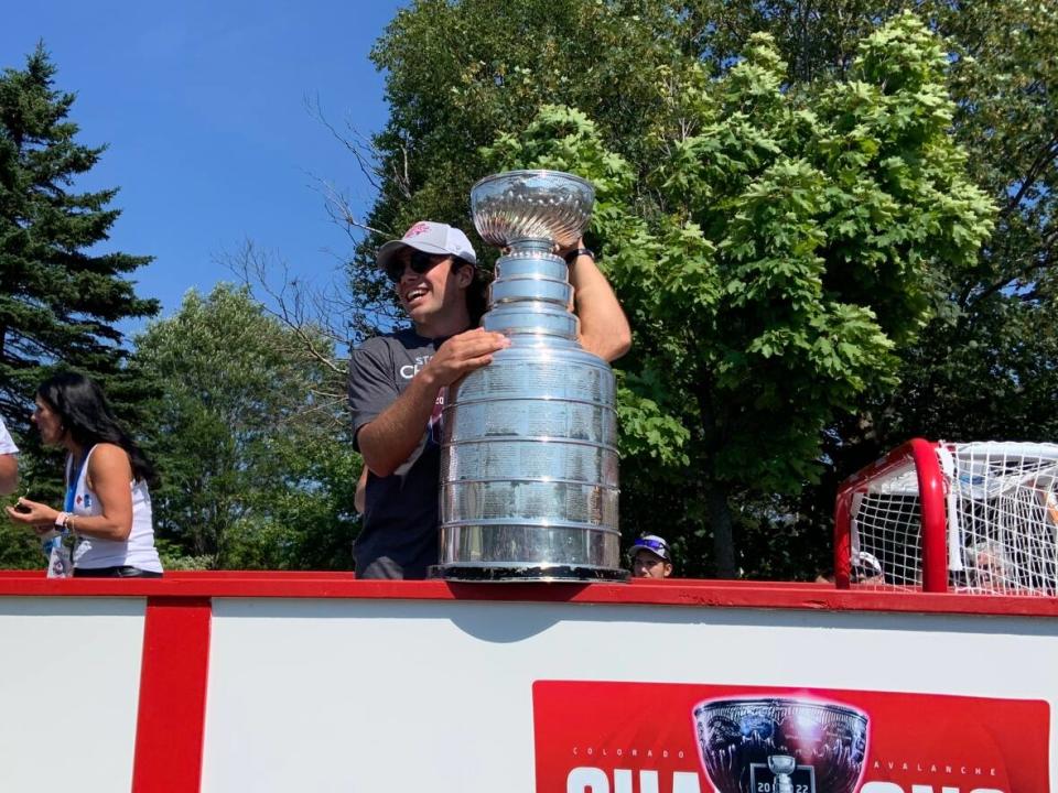 Colorado Avalanche player Alex Newhook paraded the Stanley Cup through downtown St. John's on Monday. (Darrell Roberts/CBC - image credit)