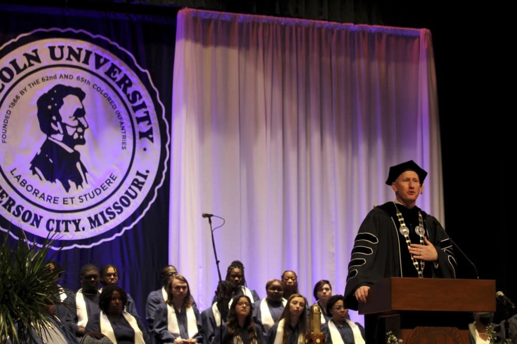 Lincoln University President John Moseley attends an annual ceremony in Sept. 9, 2022 on the historically Black college’s campus in Jefferson City, Mo. (The Clarion News via AP)