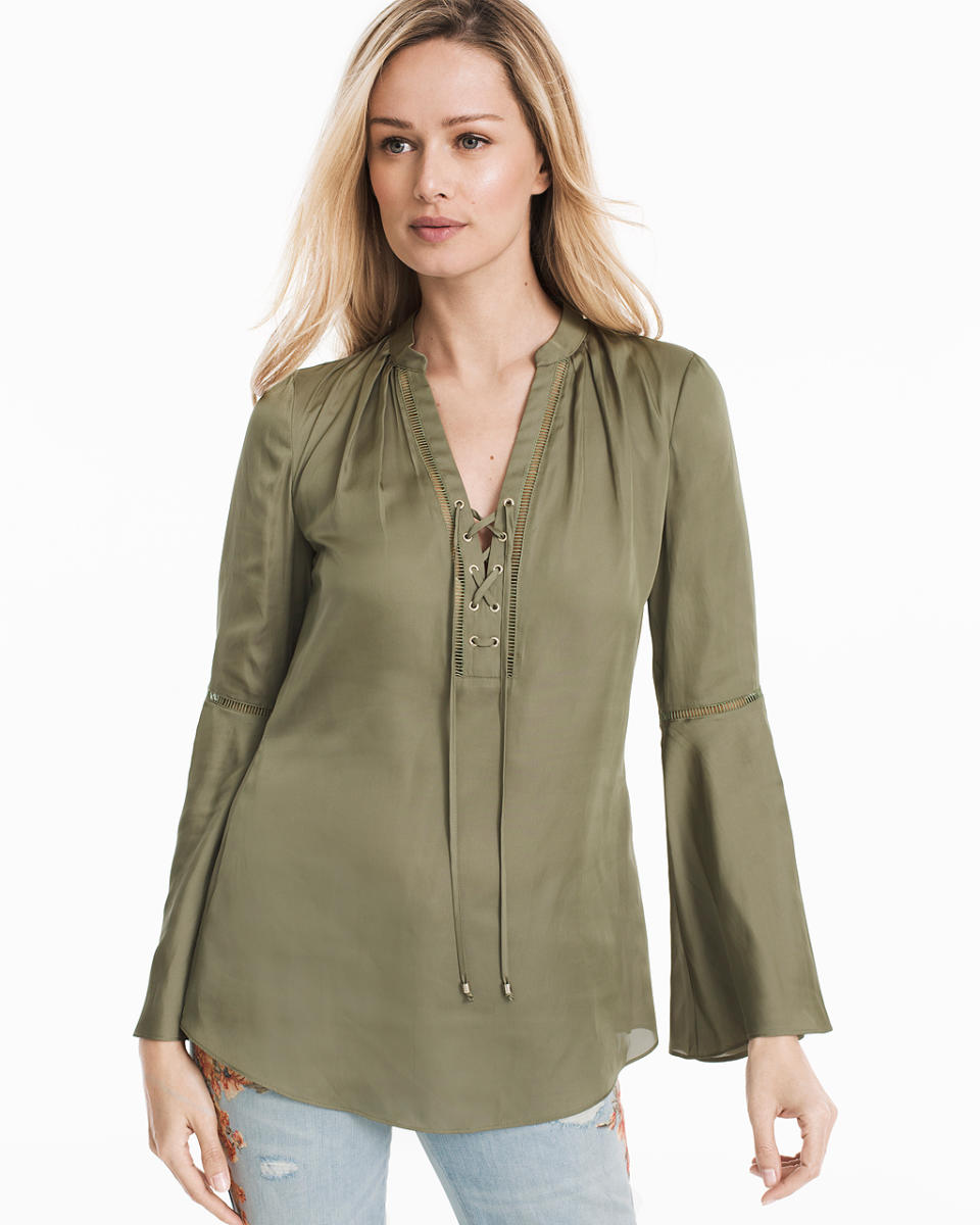 Bell Sleeve Blouse with Lacing Detail