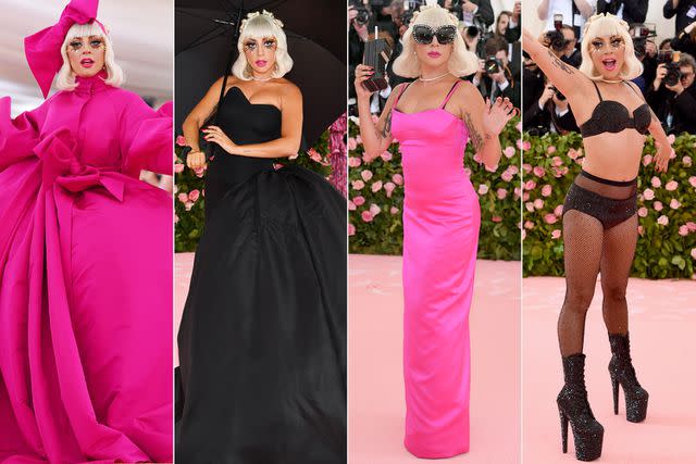 <p>Dimitrios Kambouris/Getty; Neilson Barnard/Getty; Jamie McCarthy/Getty</p> Lady Gaga at the Met Gala in 2019.