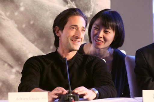 American actor and film producer Adrien Brody attends a press conference of Feng Xiaogang's epic "Back to 1942" movie premiere in Beijing on November 25, 2012. China's latest blockbuster film, to be released nationwide Thursday, focuses on the hypersensitive topic of famine -- but not the mass starvation that Mao Zedong presided over, which remains strictly taboo