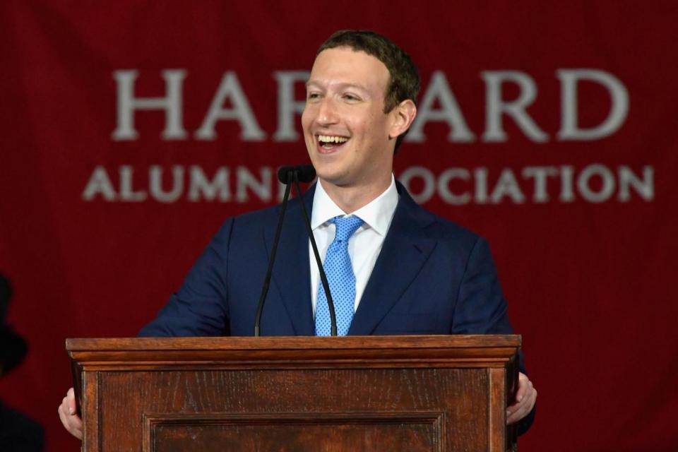 Tech pro Mr Zuckerberg speaks at Harvard in Cambridge, Massachusetts. (Getty Images North America)