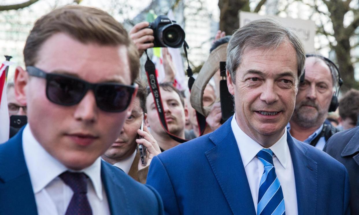 <span>Reform UK says George Cottrell, pictured with Nigel Farage in 2019, is just one of many party volunteers on the campaign trail.</span><span>Photograph: Mark Kerrison/Alamy</span>