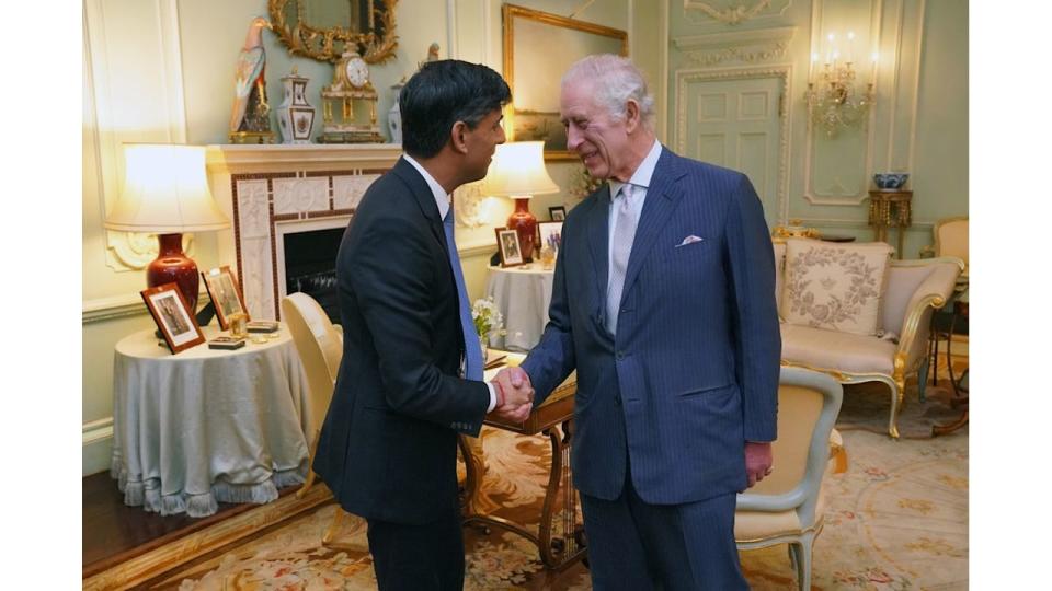 Rishi Sunak shaking hands with King Charles