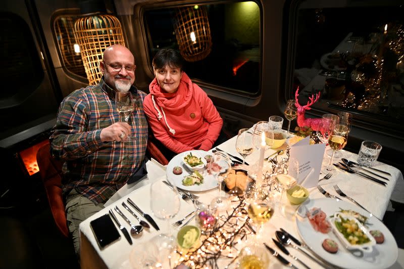 Bettina Seitz, owner of a culinary school, delivers high-class dinners to customers' motorhomes in Neumuenster