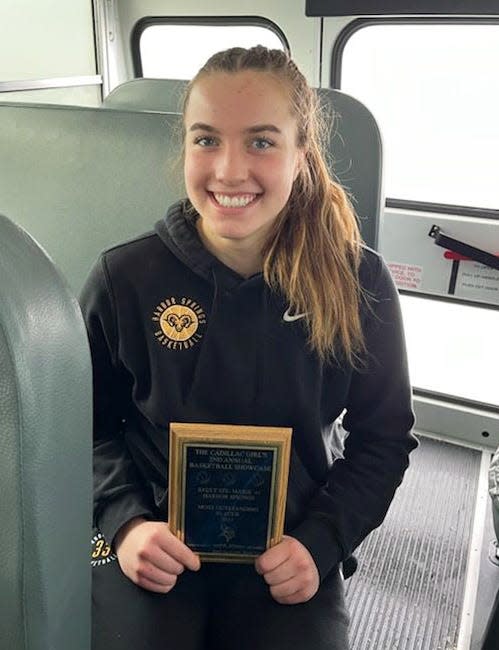 A 24-point game against Sault Ste. Marie in Cadillac helped Harbor Springs' Olivia Flynn earn game MVP honors during the Cadillac Showcase.