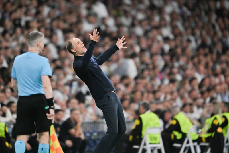 Munich coach Thomas Tuchel reacts during the UEFA Champions League semi-final, second leg match between Real Madrid and Bayern Munich at the Santiago Bernabeu. Peter Kneffel/dpa