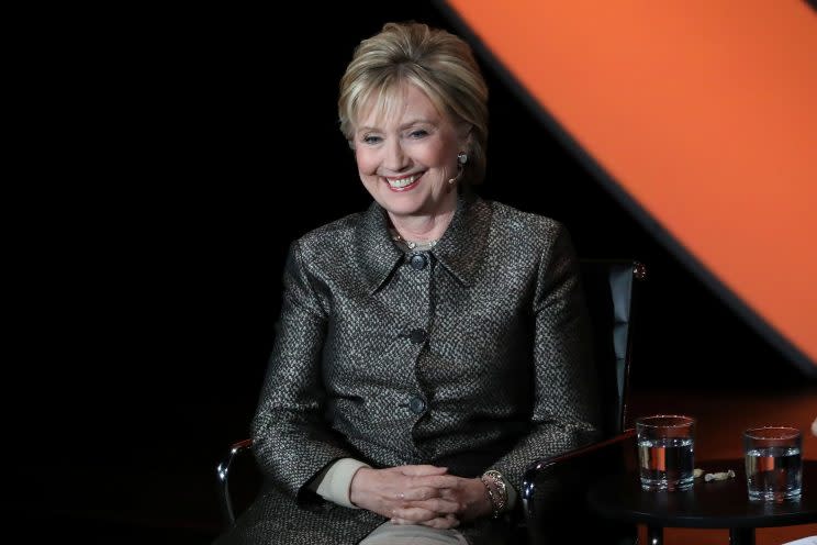Hillary Clinton onstage at the Women in the World Summit in New York on April 6, 2017. 