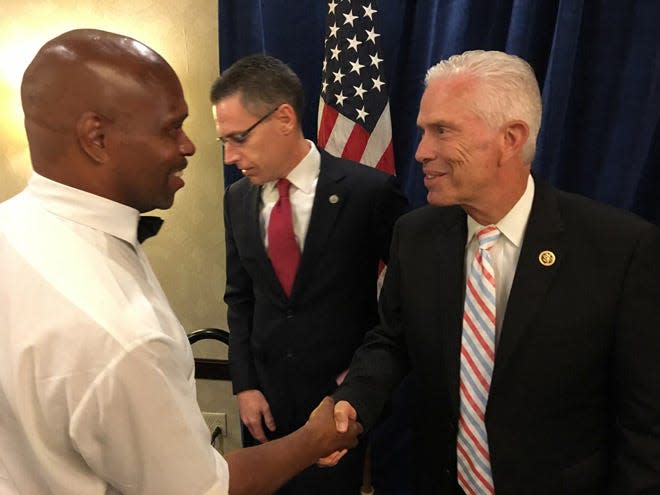 After easily winning re-election in November, U.S. Rep. Bill Johnson, R-Marietta, right, officially begins his representation of much of Stark County on Tuesday.